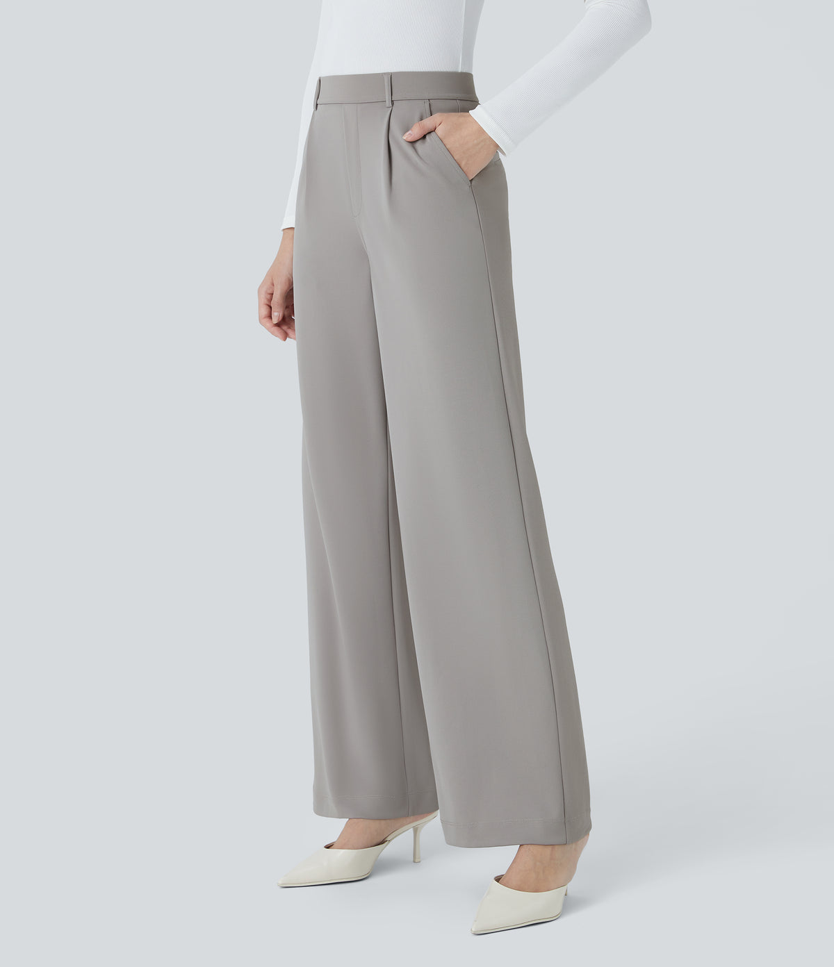High Waisted Pocket Straight Leg Crepe Work Trousers — Paloma — view 3