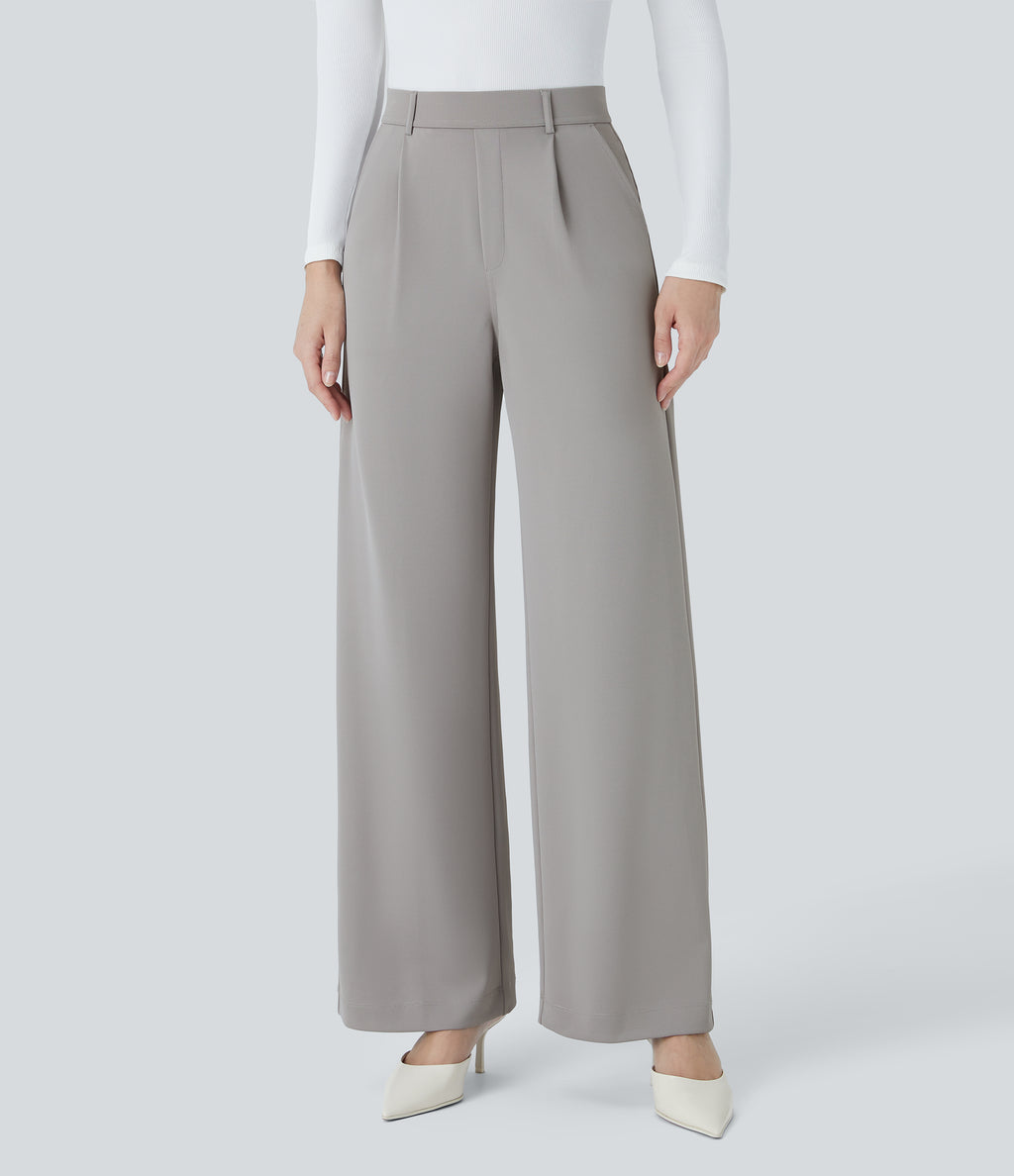 High Waisted Pocket Straight Leg Crepe Work Trousers — Paloma — view 2