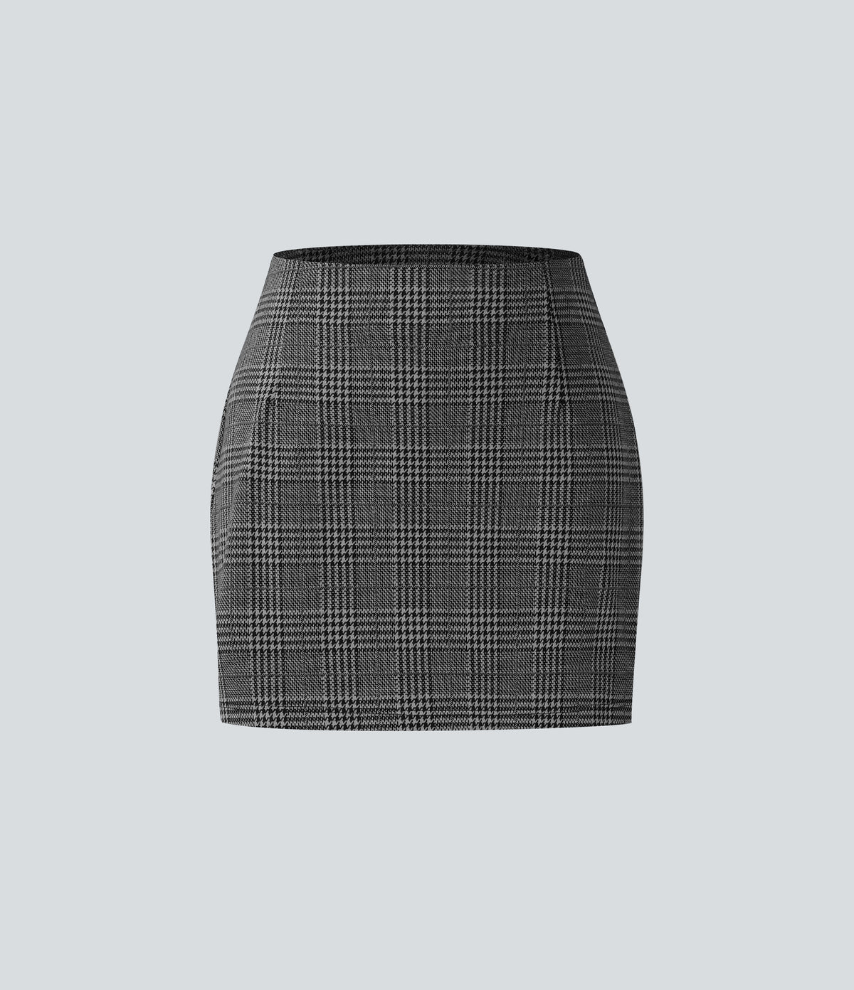 High Waisted 2-in-1 Houndstooth Plaid Mini Work Skirt — Dark Gray Plaid — view 7