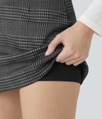 High Waisted 2-in-1 Houndstooth Plaid Mini Work Skirt — Dark Gray Plaid — view 5