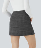 High Waisted 2-in-1 Houndstooth Plaid Mini Work Skirt — Dark Gray Plaid — view 3
