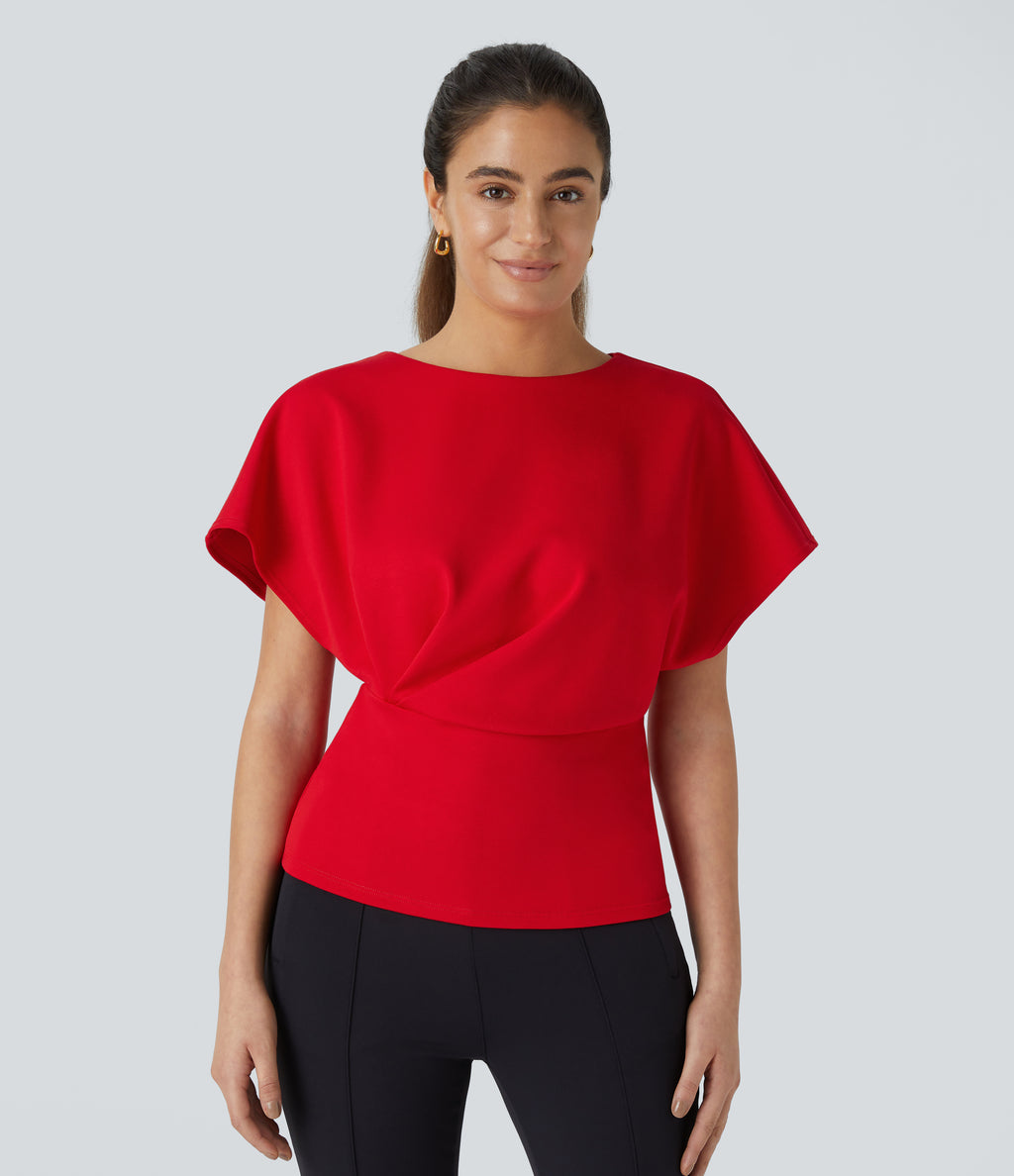 Short Sleeve Work Top — Vermillion — view 6