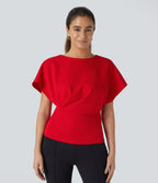 Short Sleeve Work Top — Vermillion — view 6