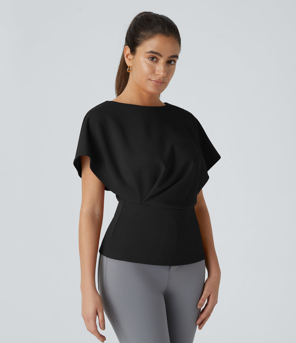 Short Sleeve Work Top — Black — view 3