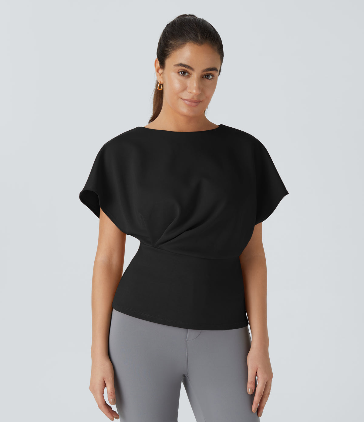 Short Sleeve Work Top — Black — view 1