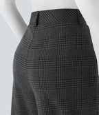 High Waisted Pocket Wide Leg Houndstooth Plaid Casual Trousers — Charcoal Black Houndstooth Plaid — view 6