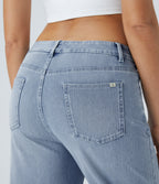 Mid Rise Pockets Washed Baggy Wide Leg Casual Jeans — Light Azure Denim — view 5
