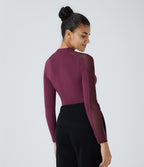 Stand Collar Raglan Long Sleeve Contrast Mesh Skinny Work Top — Purple Potion — view 2