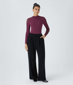 Stand Collar Raglan Long Sleeve Contrast Mesh Skinny Work Top — Purple Potion — view 7