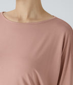 Boat Neck Long Sleeve Ruched Casual Top — Misty Rose — view 4