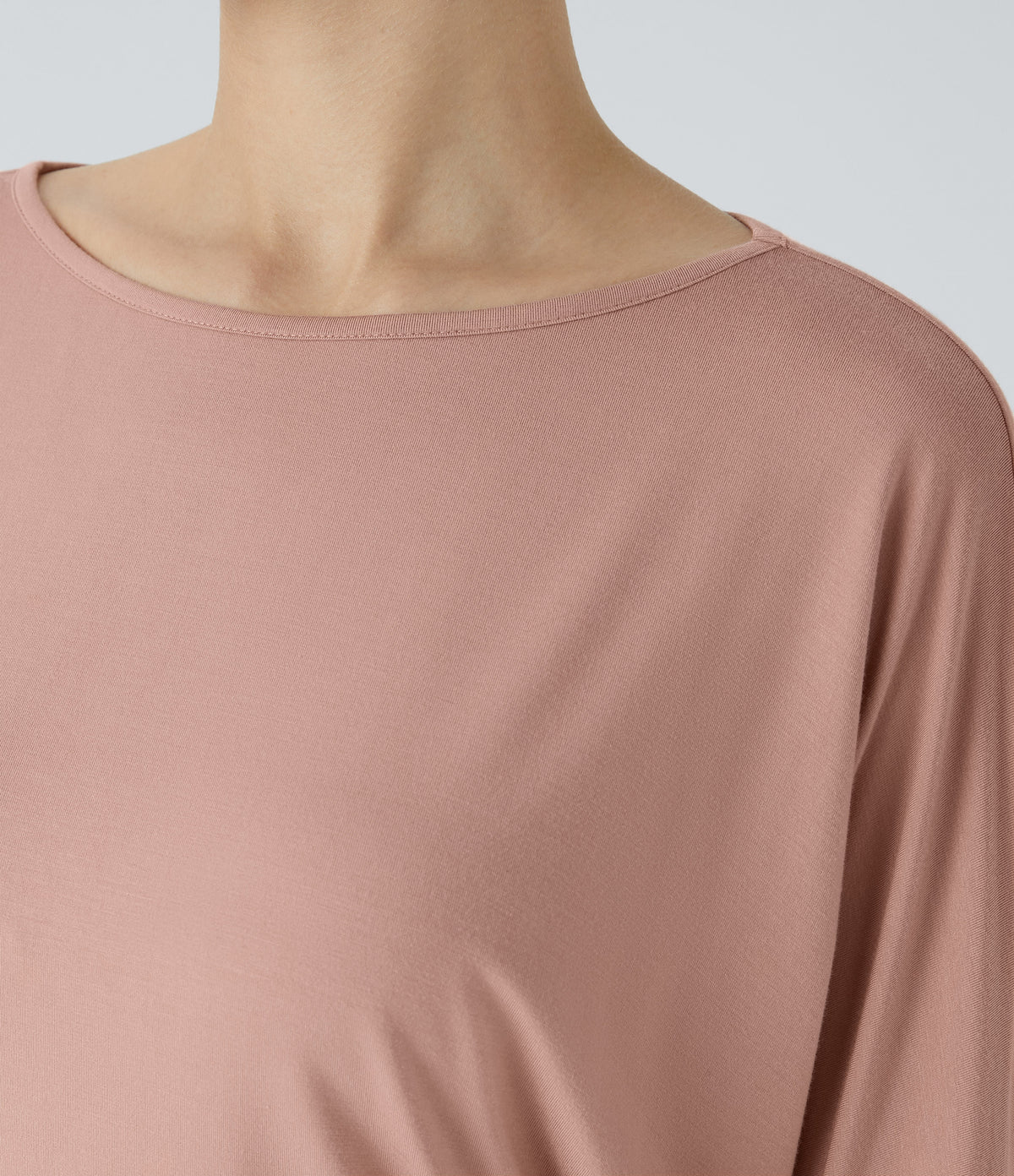 Boat Neck Long Sleeve Ruched Casual Top — Misty Rose — view 4
