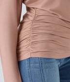 Boat Neck Long Sleeve Ruched Casual Top — Misty Rose — view 5