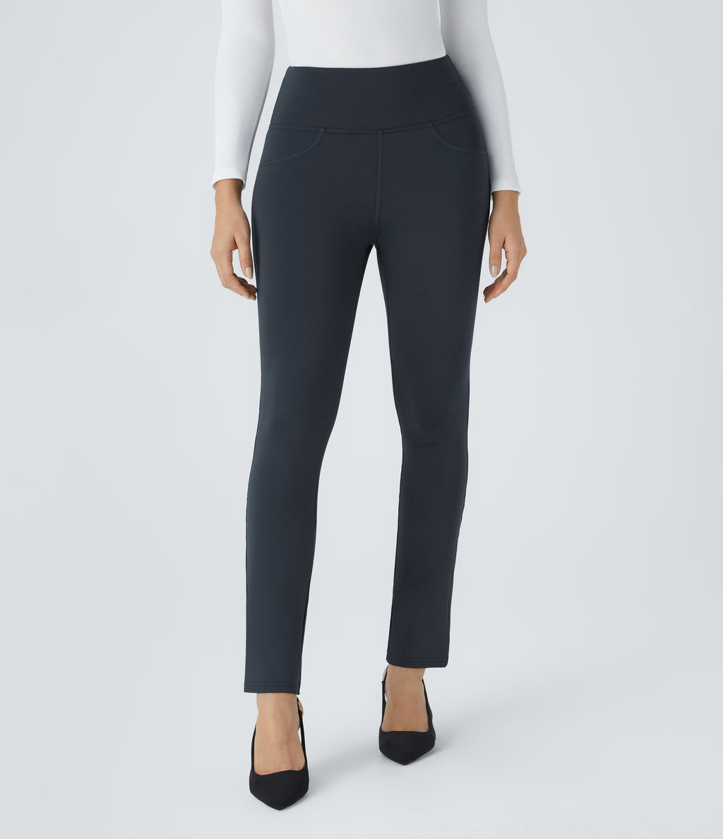 High Waisted Pocket Tapered Work Trousers — Midnight Blue — view 3