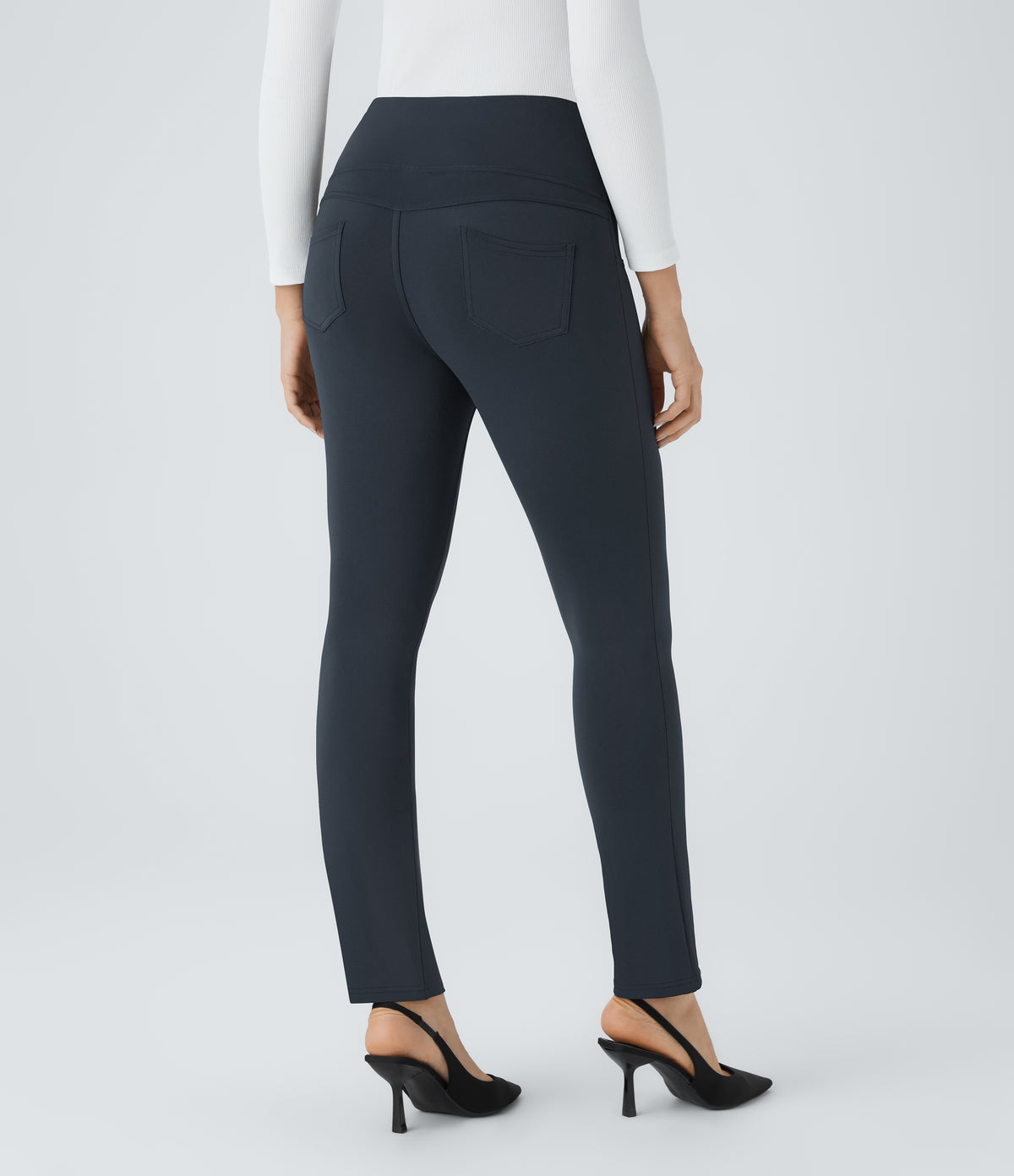High Waisted Pocket Tapered Work Trousers — Midnight Blue — view 2