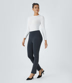 High Waisted Pocket Tapered Work Trousers — Midnight Blue — view 6