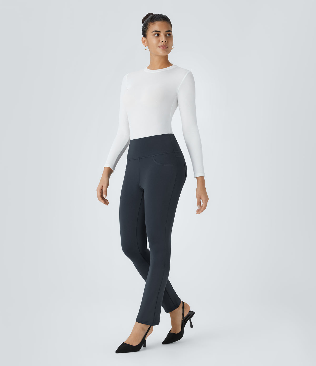 High Waisted Pocket Tapered Work Trousers — Midnight Blue — view 6