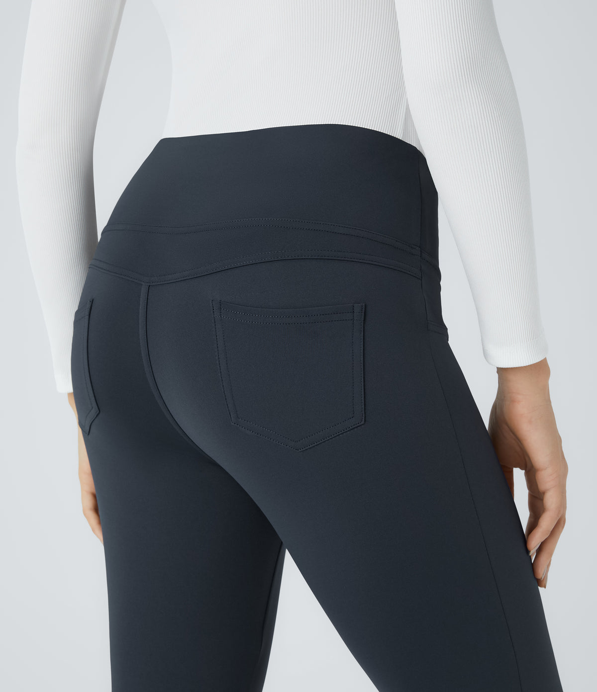 High Waisted Pocket Tapered Work Trousers — Midnight Blue — view 5