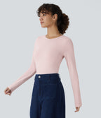 Round Neck Long Sleeve Button Casual Bodysuit — Pale Lilac — view 4