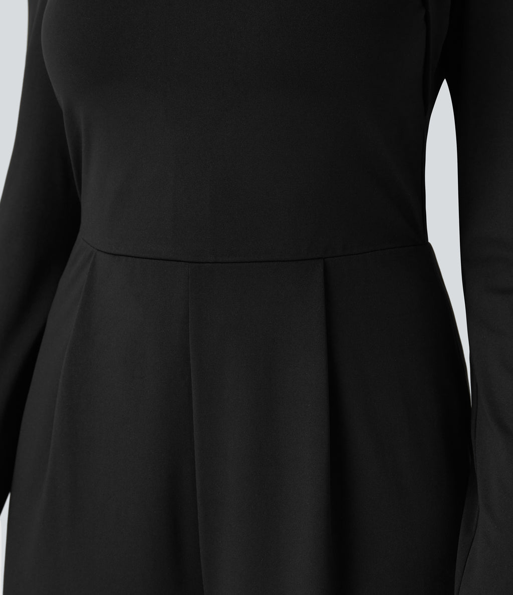 Long Sleeve Wide Leg Party Jumpsuit — Black — view 5