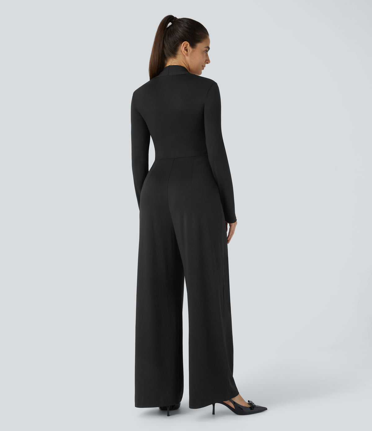 Long Sleeve Wide Leg Party Jumpsuit — Black — view 2