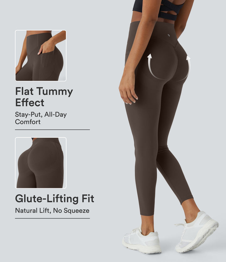 High Waisted Scrunch Butt Lifting Tummy Control Pocket Shaping Training Leggings — Hot Fudge — view 1
