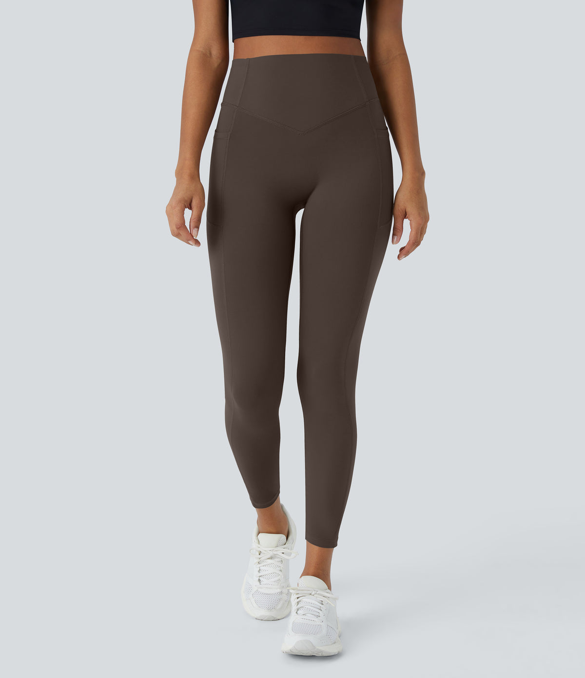 High Waisted Scrunch Butt Lifting Tummy Control Pocket Shaping Training Leggings — Hot Fudge — view 2