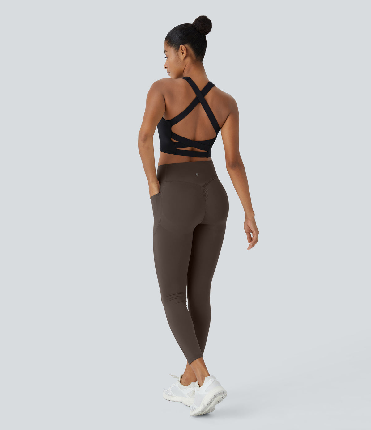 High Waisted Scrunch Butt Lifting Tummy Control Pocket Shaping Training Leggings — Hot Fudge — view 7
