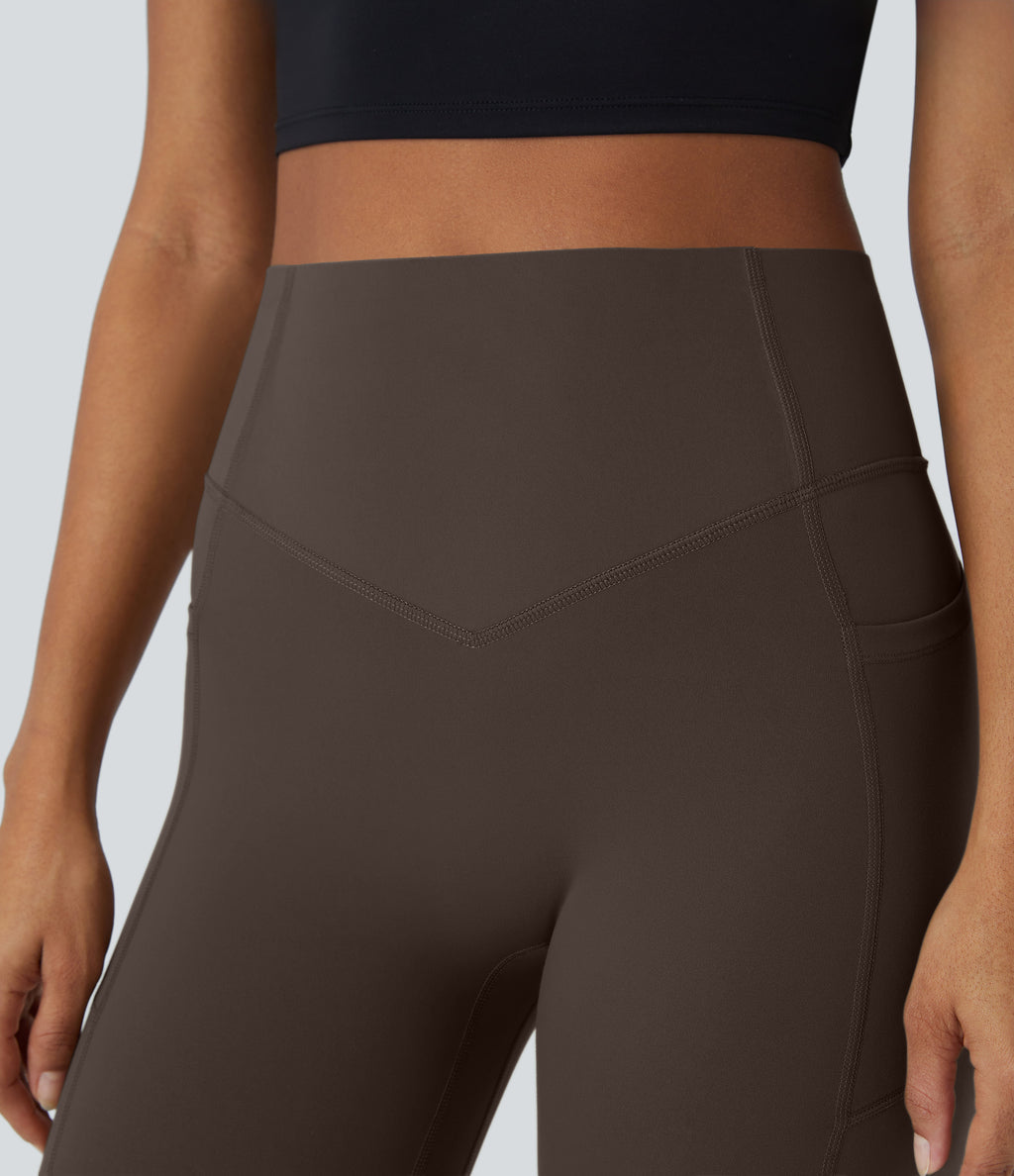 High Waisted Scrunch Butt Lifting Tummy Control Pocket Shaping Training Leggings — Hot Fudge — view 6