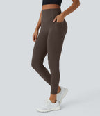 High Waisted Scrunch Butt Lifting Tummy Control Pocket Shaping Training Leggings — Hot Fudge — view 3