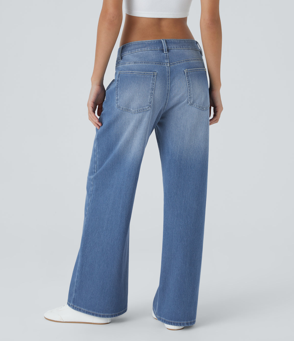 Low Rise Zipper Pockets Washed Baggy Wide Leg Casual Jeans — Blue Spruce Denim — view 3