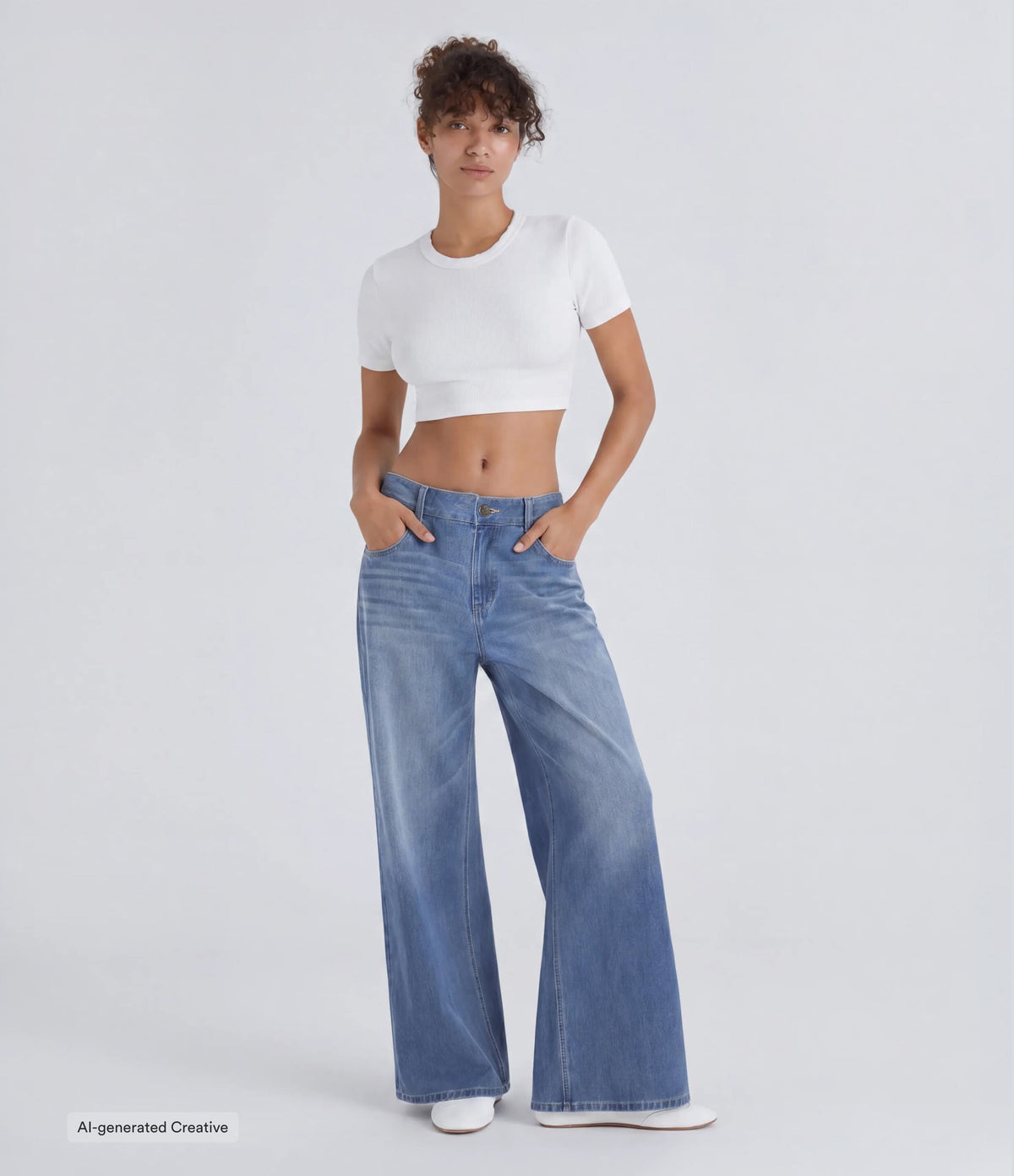 Low Rise Zipper Pockets Washed Baggy Wide Leg Casual Jeans — Blue Spruce Denim — view 2