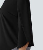 V Neck 3/4 Sleeve Curved Hem Work Top — Black — view 4