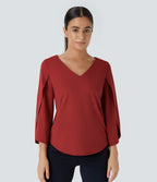 V Neck 3/4 Sleeve Curved Hem Work Top — Emboldened — view 6