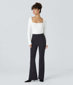 Ribbed Knit Square Neck Long Sleeve Skinny Casual Bodysuit — White — view 6