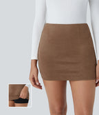 High Waisted 2-in-1 Bodycon Suede Mini Casual Skirt — Pecan Pie — view 1