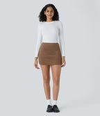 High Waisted 2-in-1 Bodycon Suede Mini Casual Skirt — Pecan Pie — view 5