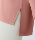 Button Front Thumb Hole Split Waffle Casual Sweatshirt — Rose Tan — view 5