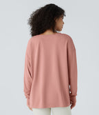 Button Front Thumb Hole Split Waffle Casual Sweatshirt — Rose Tan — view 2