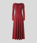 Sweetheart Neck Long Sleeve Twisted Side Pocket Flare Flowy Maxi Resort Dress — Emboldened — view 6