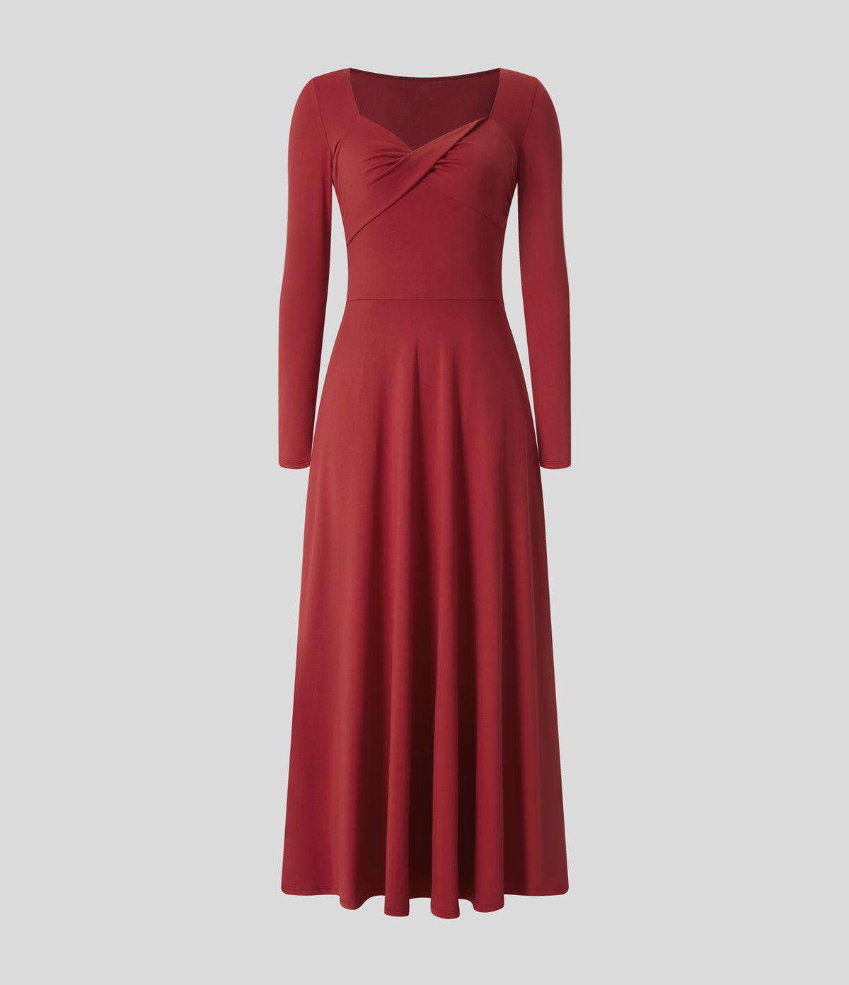 Sweetheart Neck Long Sleeve Twisted Side Pocket Flare Flowy Maxi Resort Dress — Emboldened — view 6