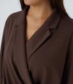 Notched Collar Crossover Long Sleeve Work Shirt — Chestnut — view 4