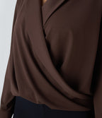 Notched Collar Crossover Long Sleeve Work Shirt — Chestnut — view 5