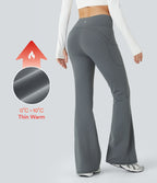 High Waisted Side Pocket Thermal Yoga Flared Trousers — Blue Tile Gray — view 1
