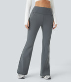 High Waisted Side Pocket Thermal Yoga Flared Trousers — Blue Tile Gray — view 3