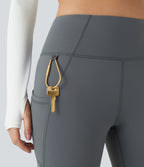 High Waisted Side Pocket Thermal Yoga Flared Trousers — Blue Tile Gray — view 4