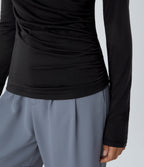 Long Sleeve Asymmetric Ruched Work Top — Black — view 6