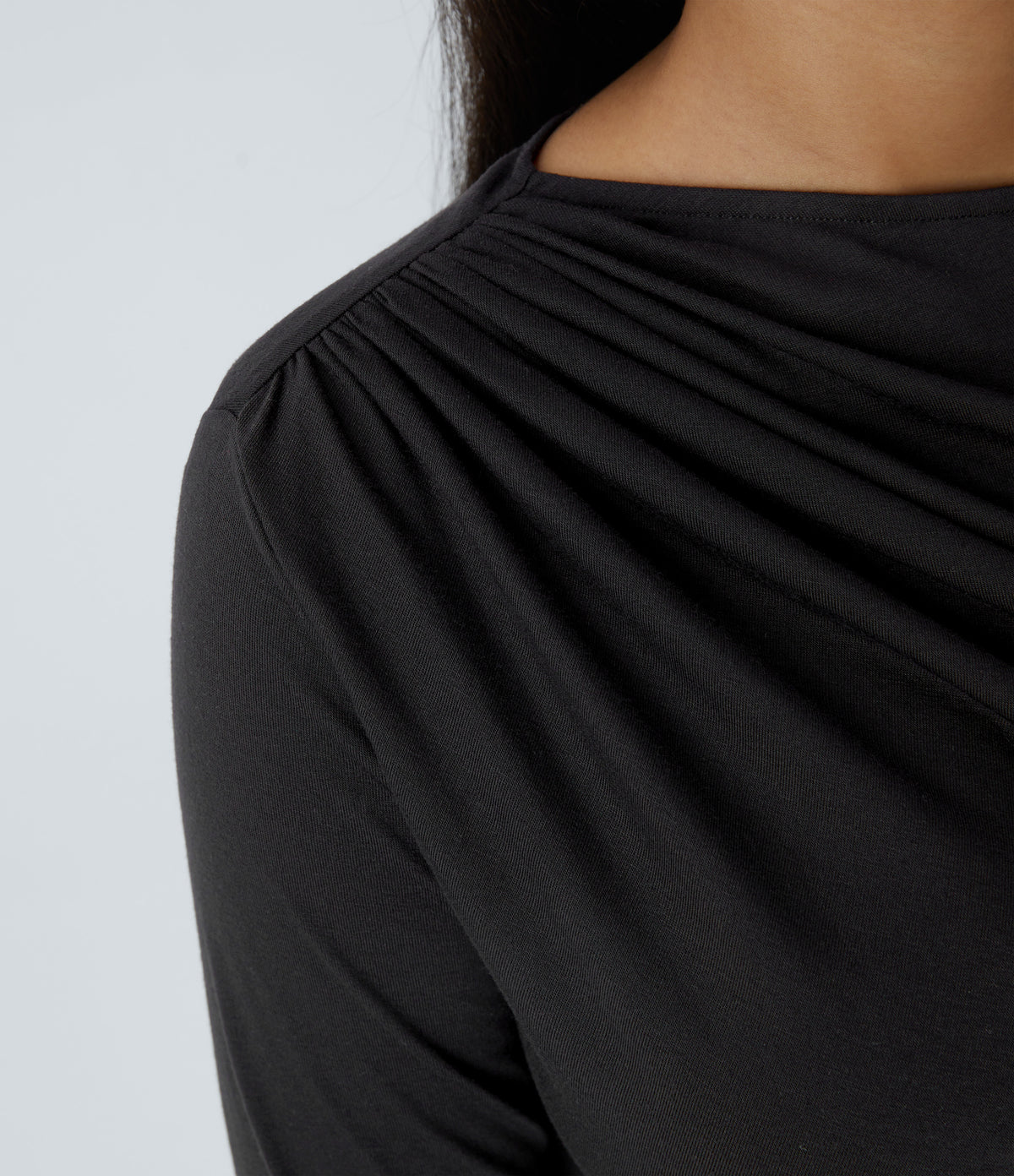 Long Sleeve Asymmetric Ruched Work Top — Black — view 4