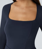 Square Neck Long Sleeve Ruffle Hem Work Top — Dark Sapphire — view 4