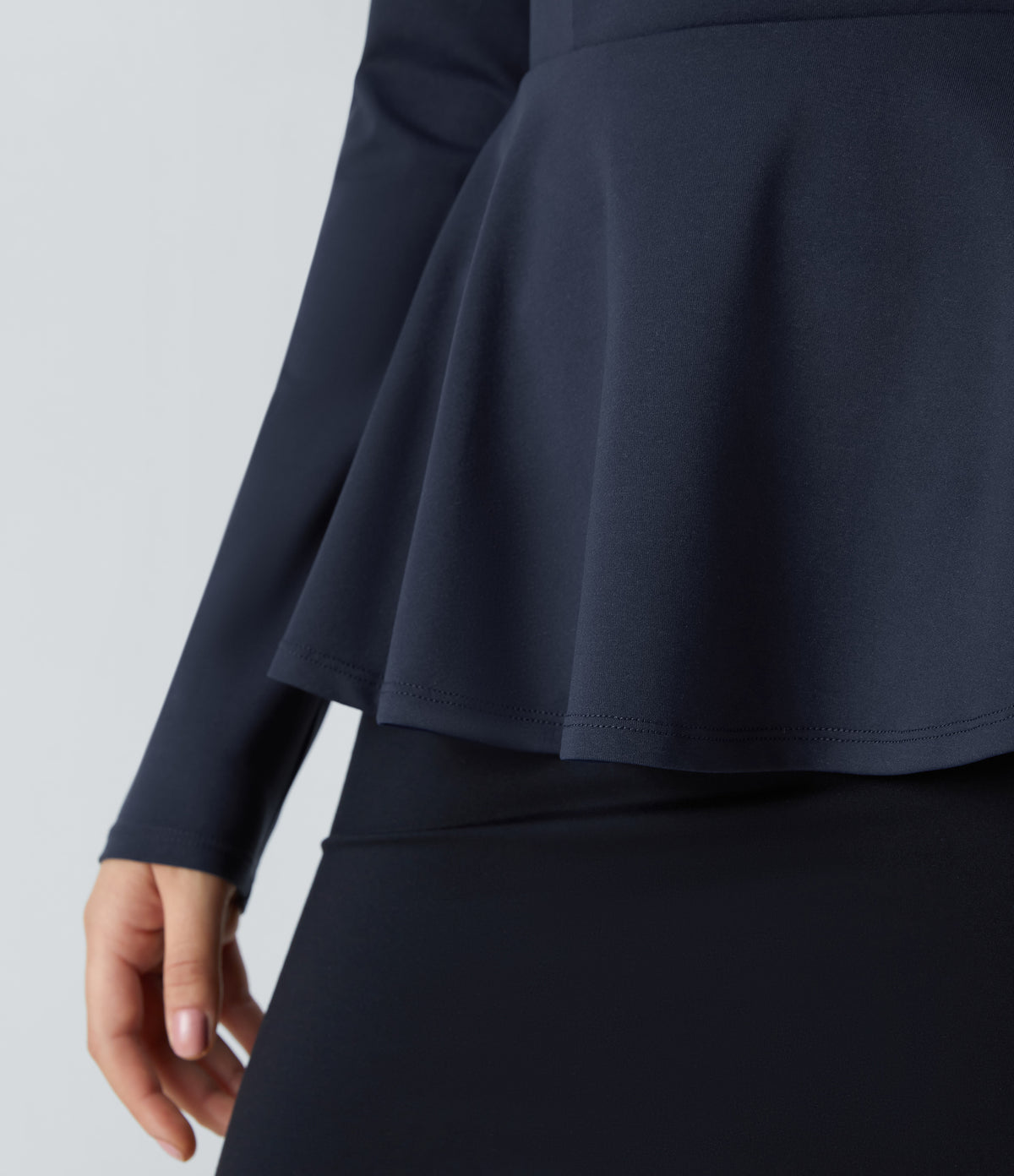Square Neck Long Sleeve Ruffle Hem Work Top — Dark Sapphire — view 5