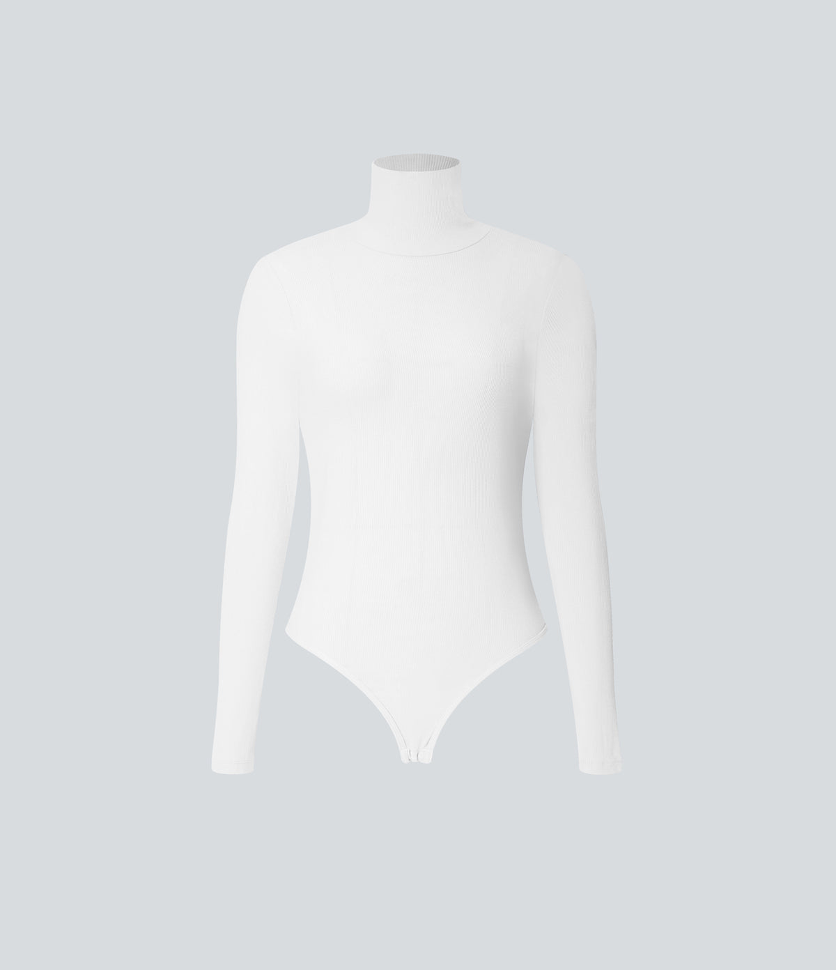 Ribbed Knit High Neck Long Sleeve Button Work Bodysuit — White — view 8